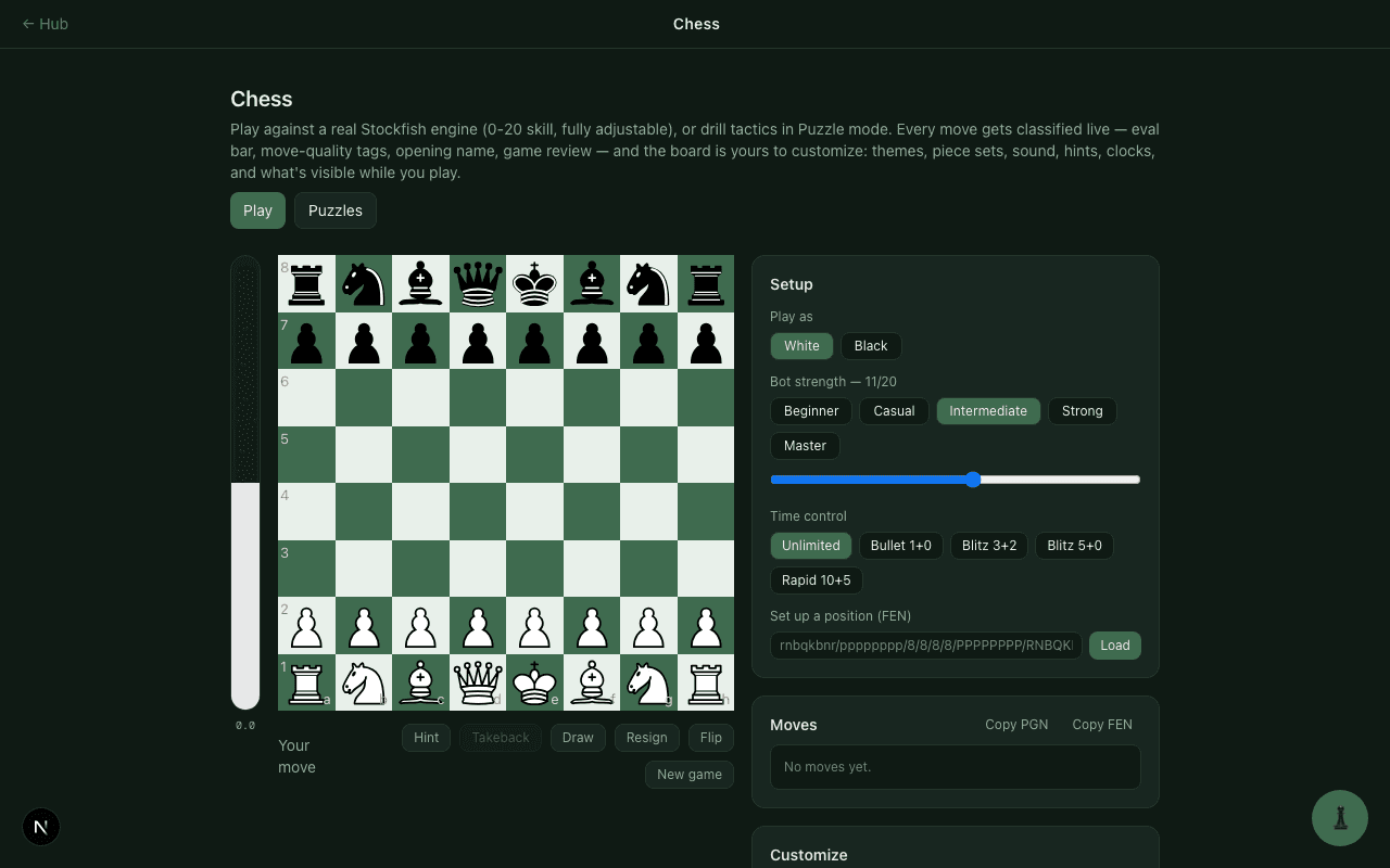 Chess module with a real Stockfish engine