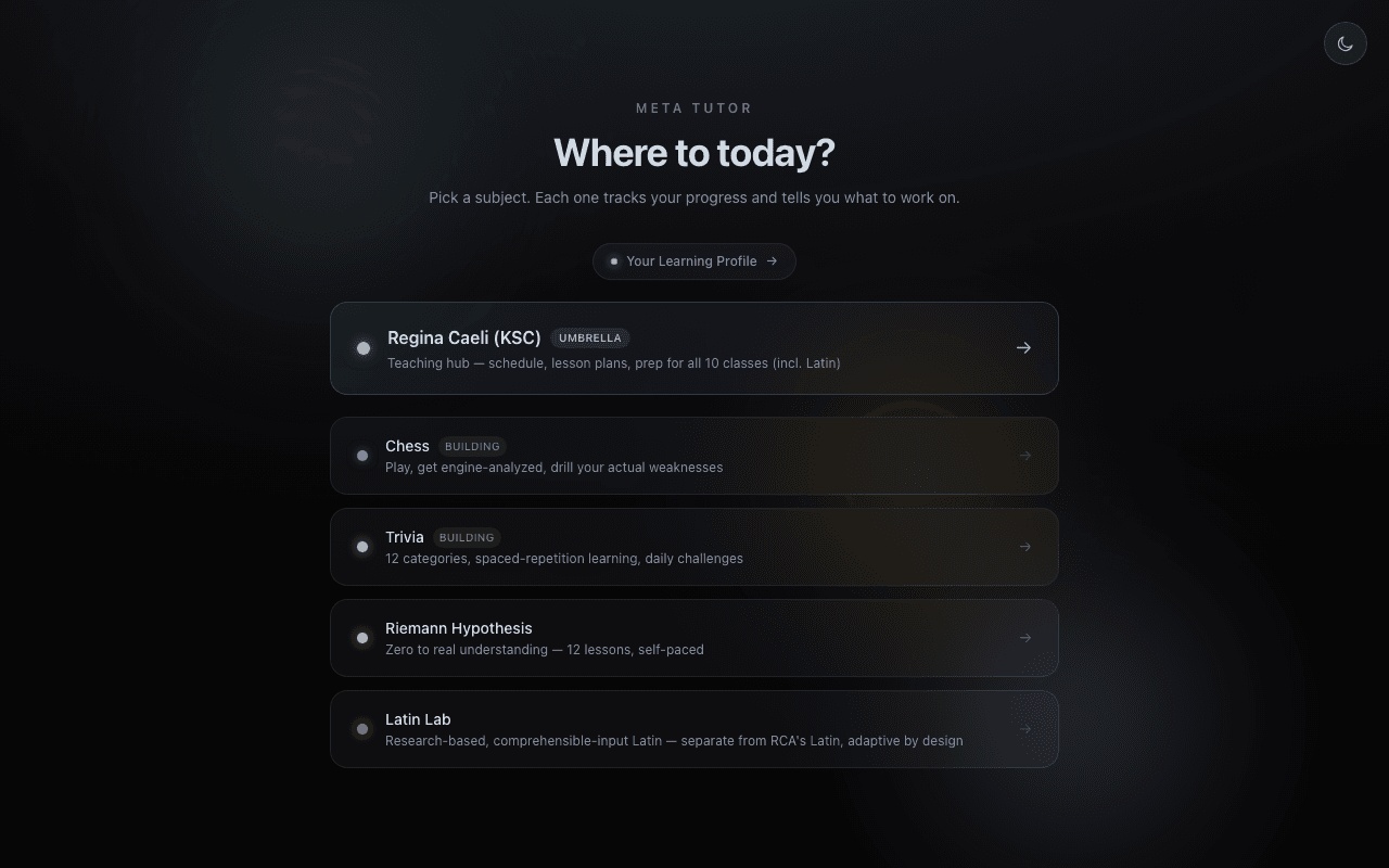 Meta Tutor subject hub