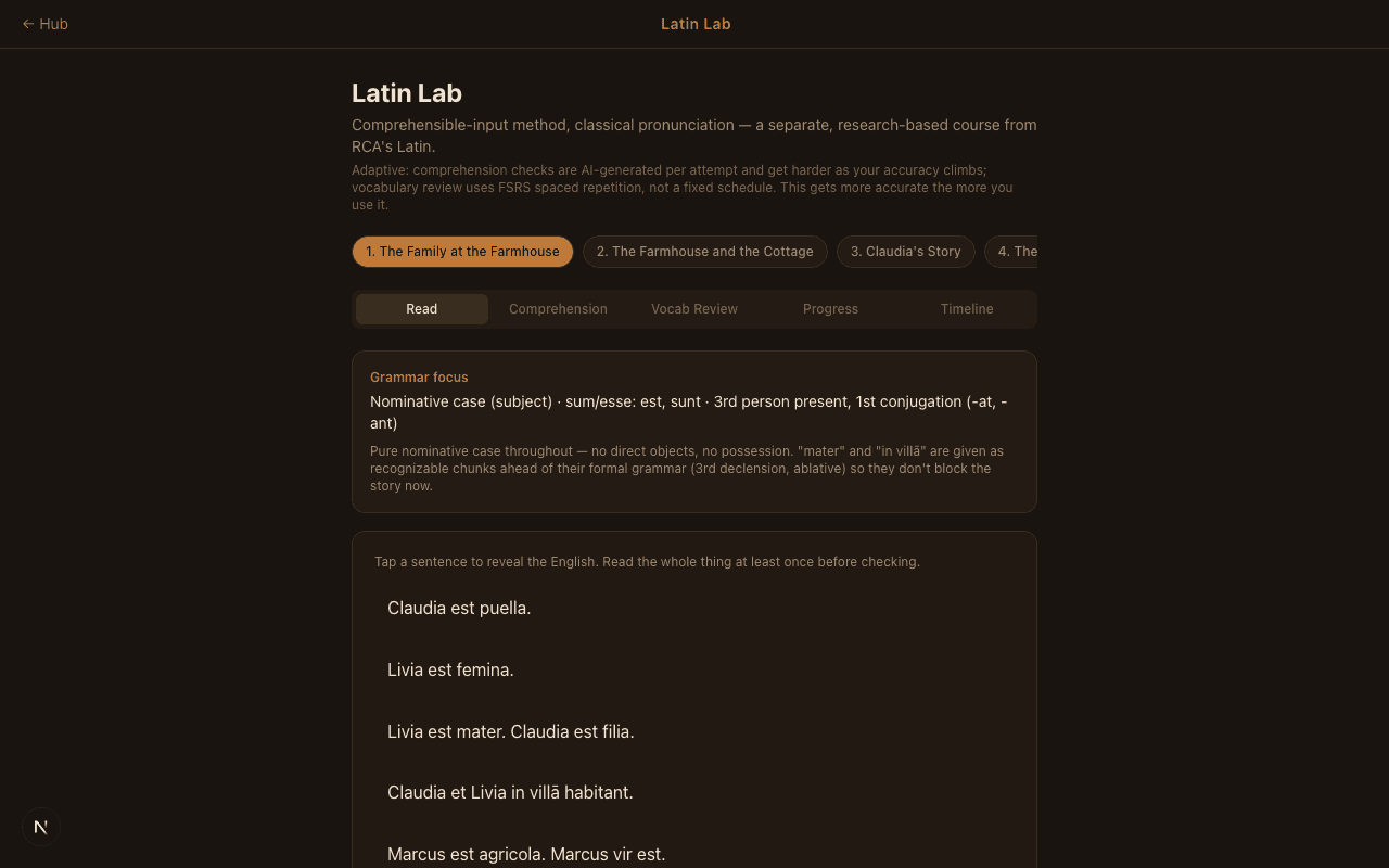 Latin Lab adaptive comprehensible-input course